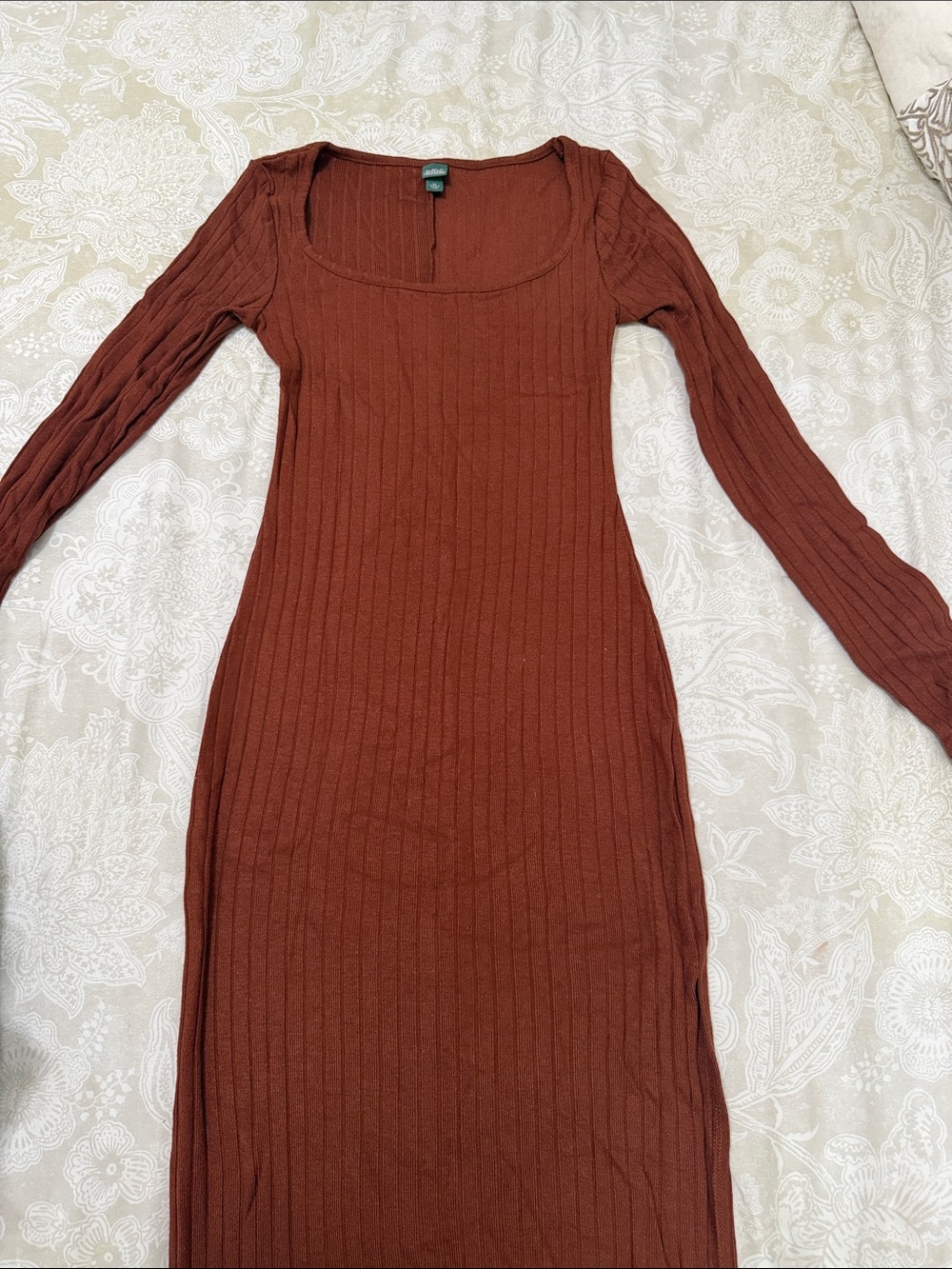 wild fable Ribbed Long Sleeve Scoop Neck Dress - Rust Brown